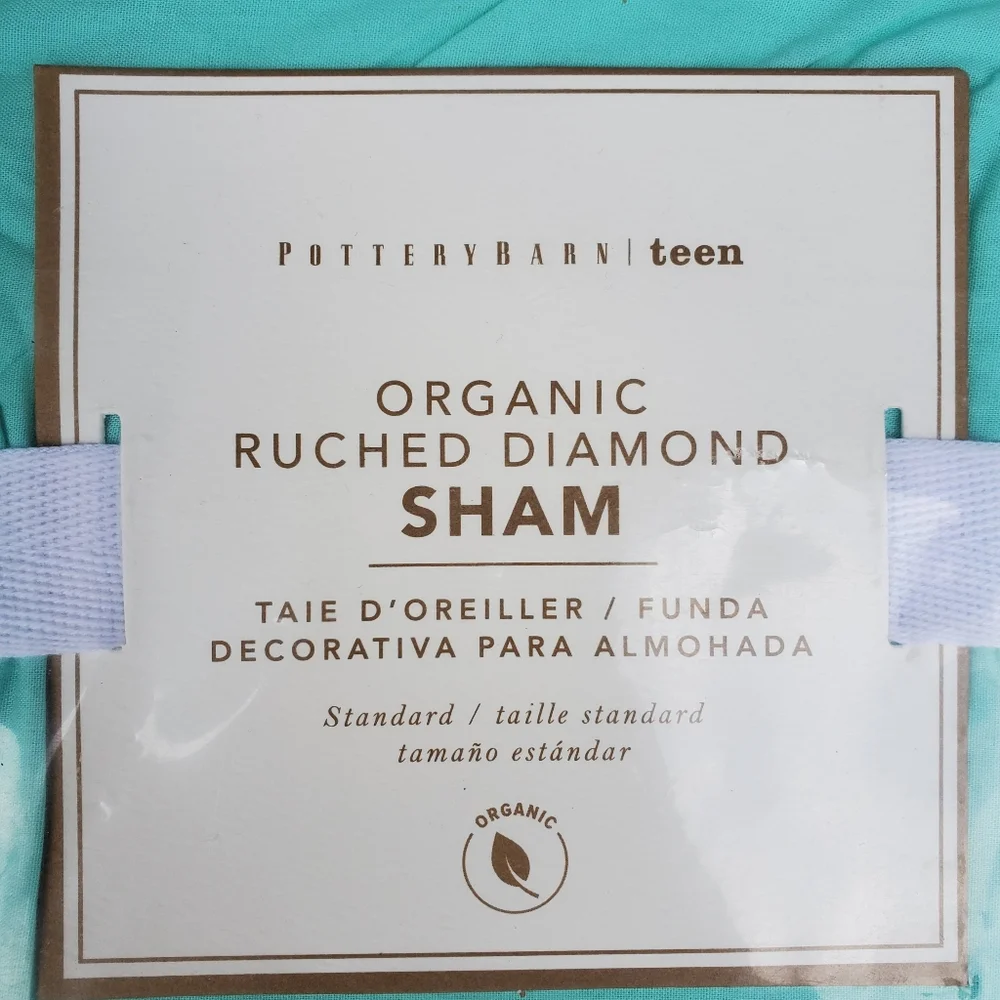 Pottery Barn Organic Ruched Diamond Twin XL Duvet Cover & Sham Turquoise Blue